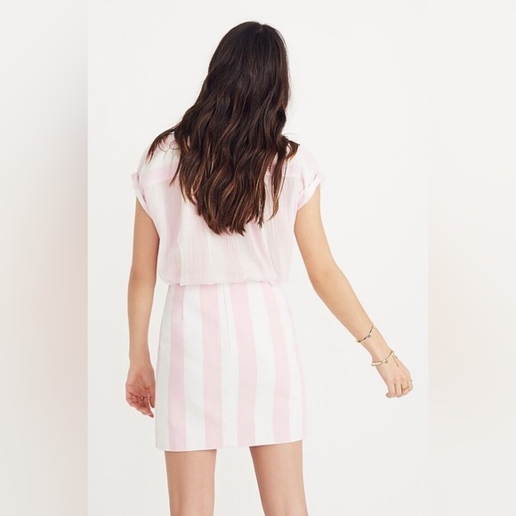 Madewell 100% Cotton Lined Barbie Mini Skirt Cara Stripe Light Pink & White 8 - Picture 4 of 11